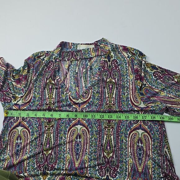 -1041 Paisley Print Boho Cut Out Chest Mock Neck 3/4 Sleeve Dress Medium - Picture 5 of 7